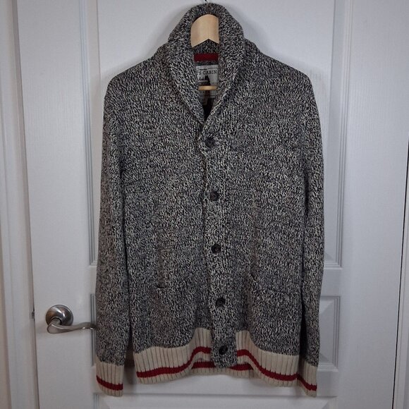 Roots Cabin Sweater Men's Small Gray Shawl Collar Cotton Grandpacore Preppy Dad - Picture 1 of 3